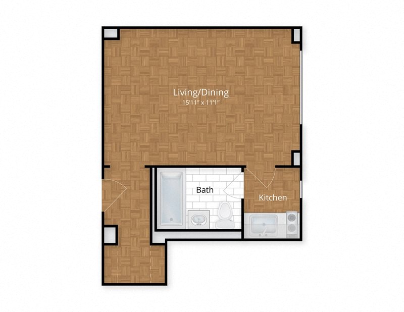 Floor plan for studio, 1 bath, 535 sqft